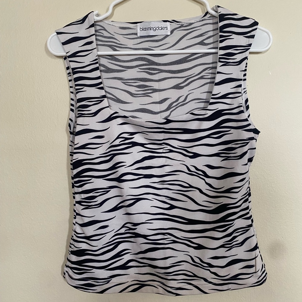 Bloomingdale's Black and White Zebra Tank Top Size L